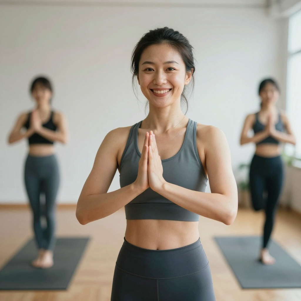 Смiling yoga instructor in comfortable sportswear